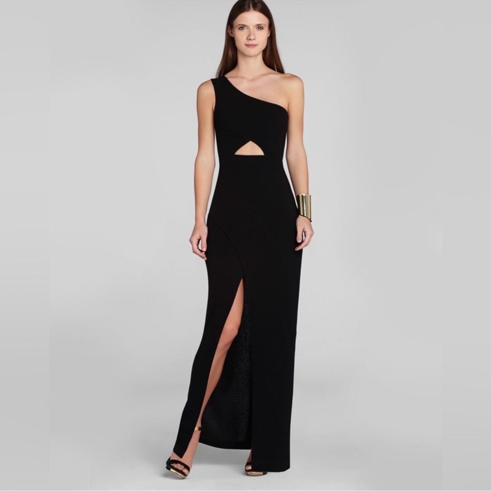 BCBGMaxazaria One Shoulder Cutout Gown in Black Size 4